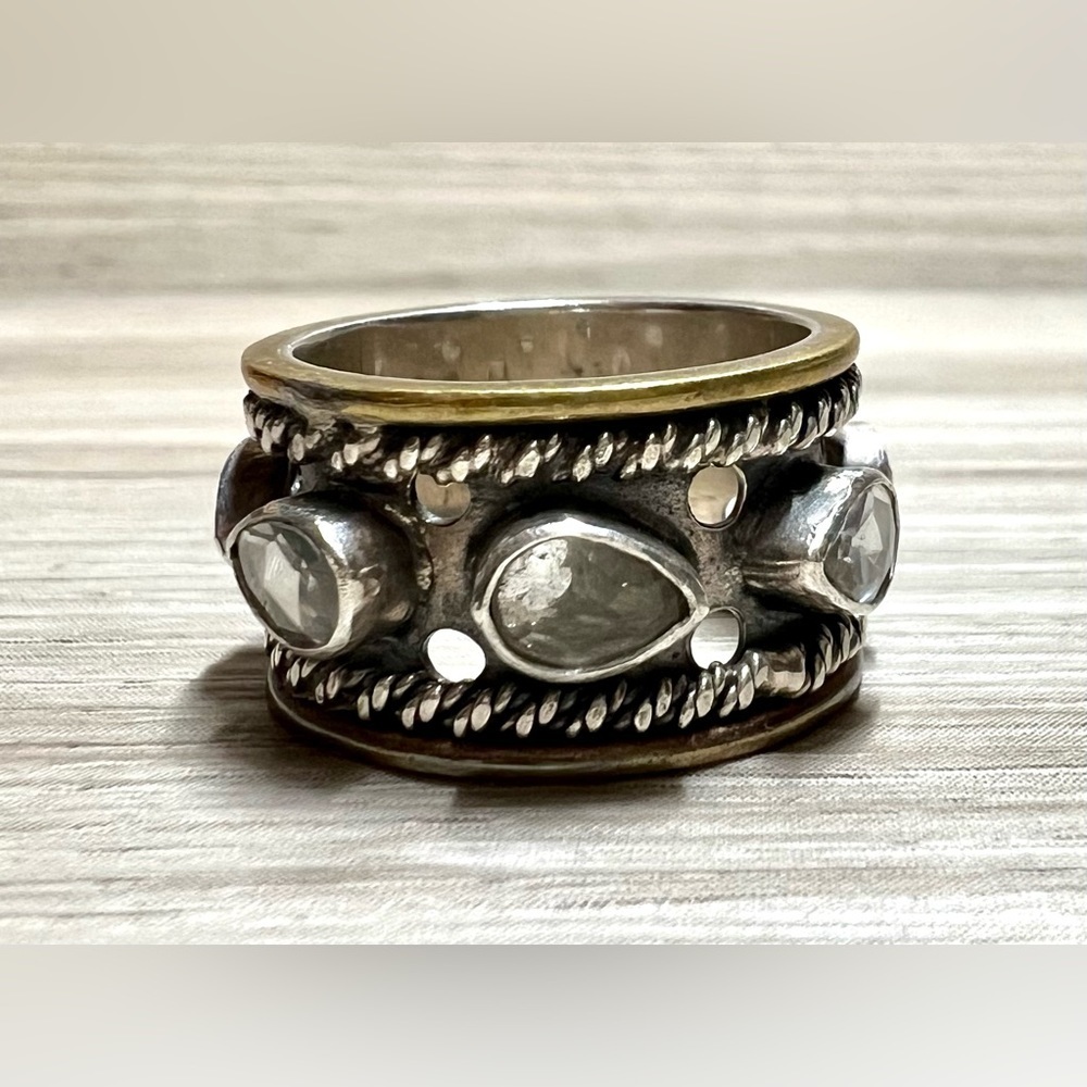 Vintage Handmade Sterling Silver & Gold Accented Band Ring, Size 7.5, 8.2g
